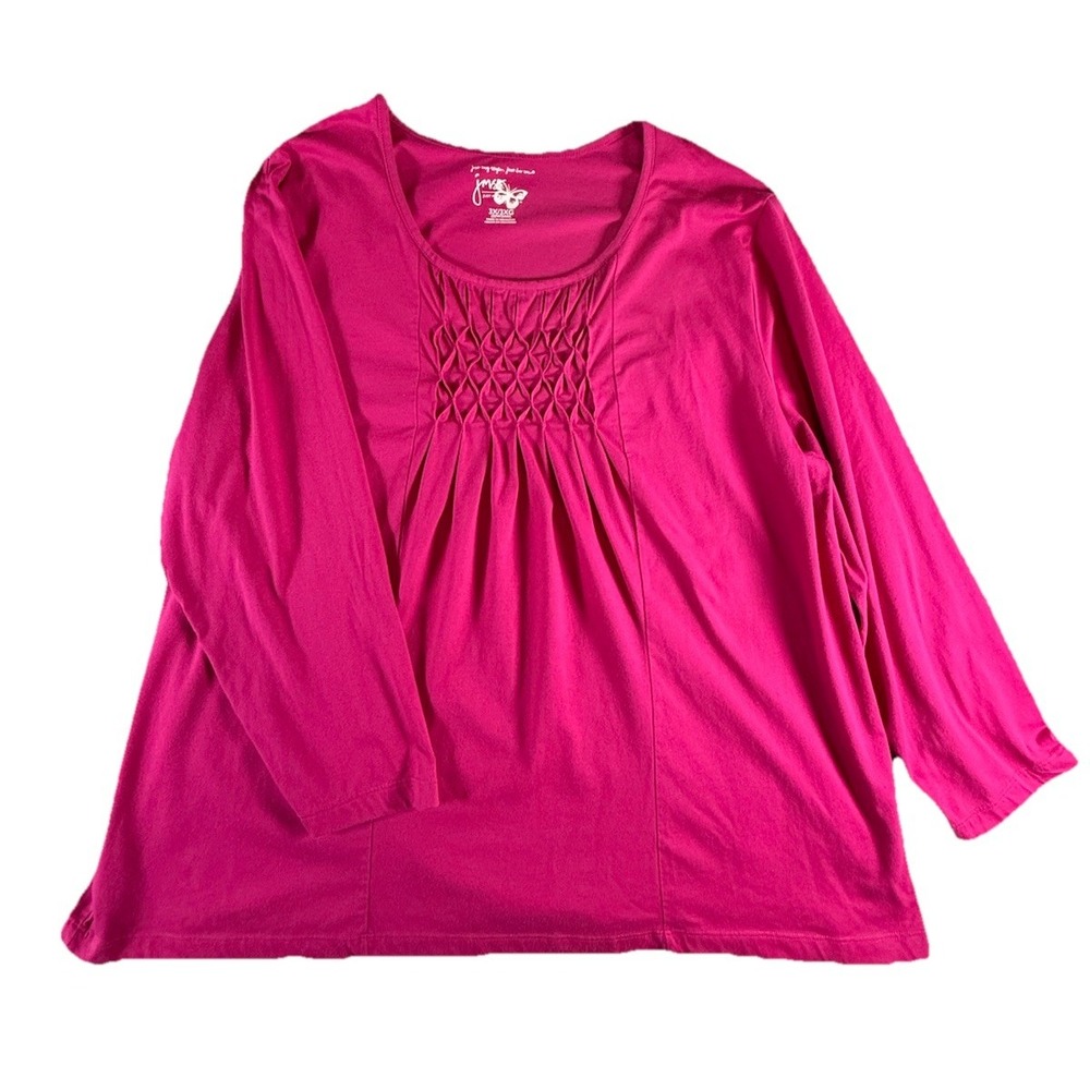 Just‎ My Size JMS Blouse Women's Size 3X 22W/24W Pink Pullover Smocked Top